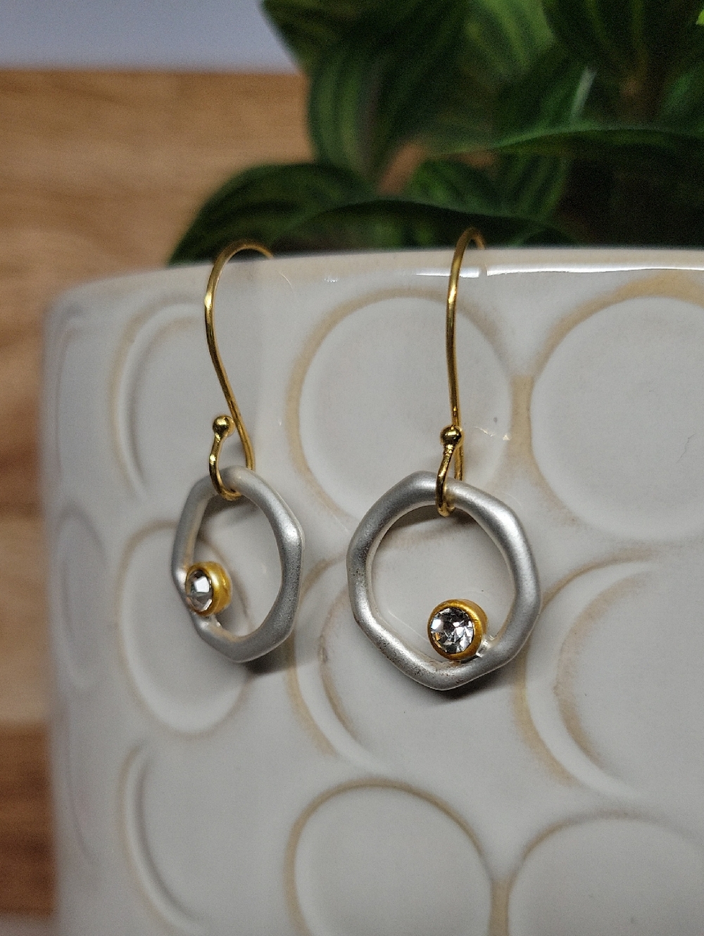 Gold and Silver Crystal Drop Earrings - Modern Hoop Design